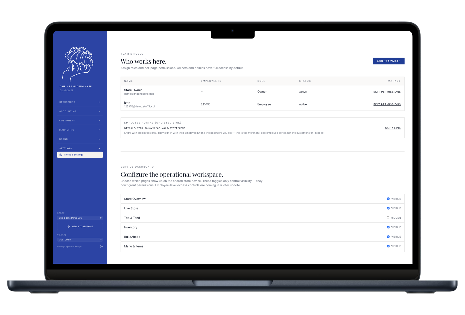 Drip & Bake admin dashboard