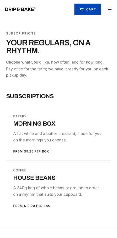 Drip & Bake's subscriptions: a Morning Box and House Beans