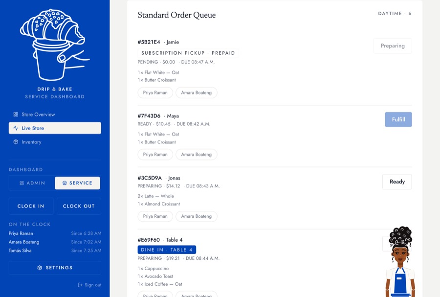 A subscription pickup in the counter queue, marked prepaid