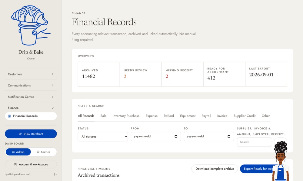 Financial Records: every record and its status