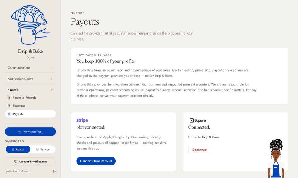 Square connected in Payouts