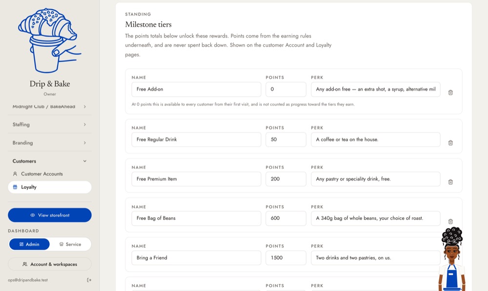 The loyalty ladder editor in Admin