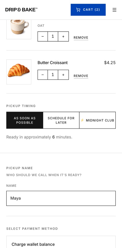 Checkout with a ready time quoted before paying