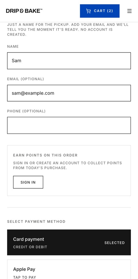 Guest checkout asking only for a name