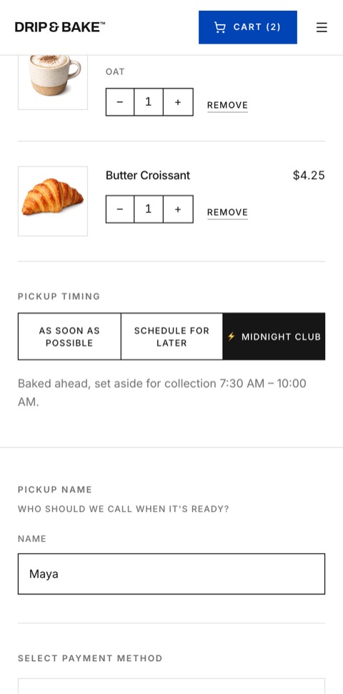 Checkout offering tomorrow morning's pickup