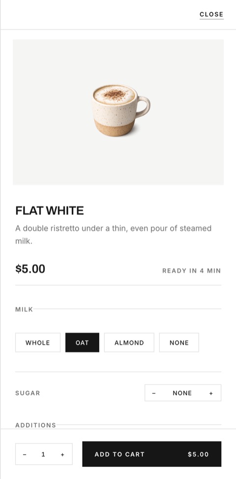 Choosing milk and extras for a flat white