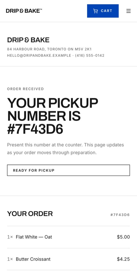 The order ticket with its pickup code