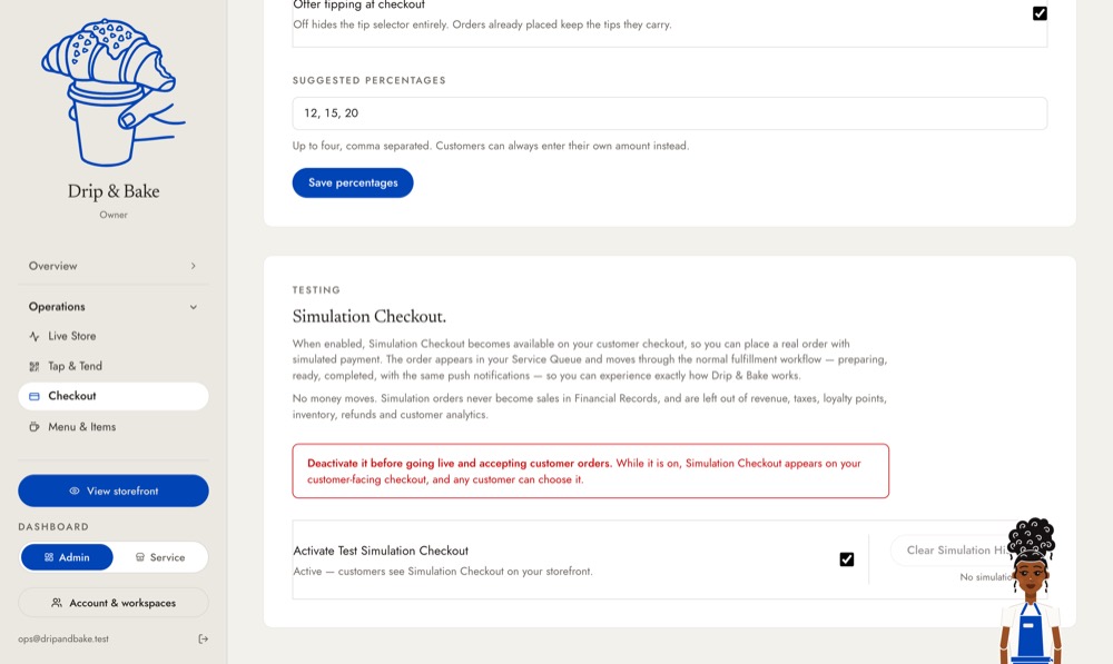 Simulation Checkout switched on in Admin