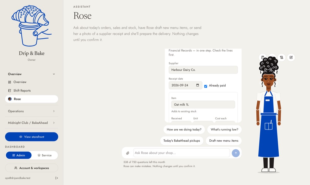 The delivery Rose prepared from a receipt, line by line