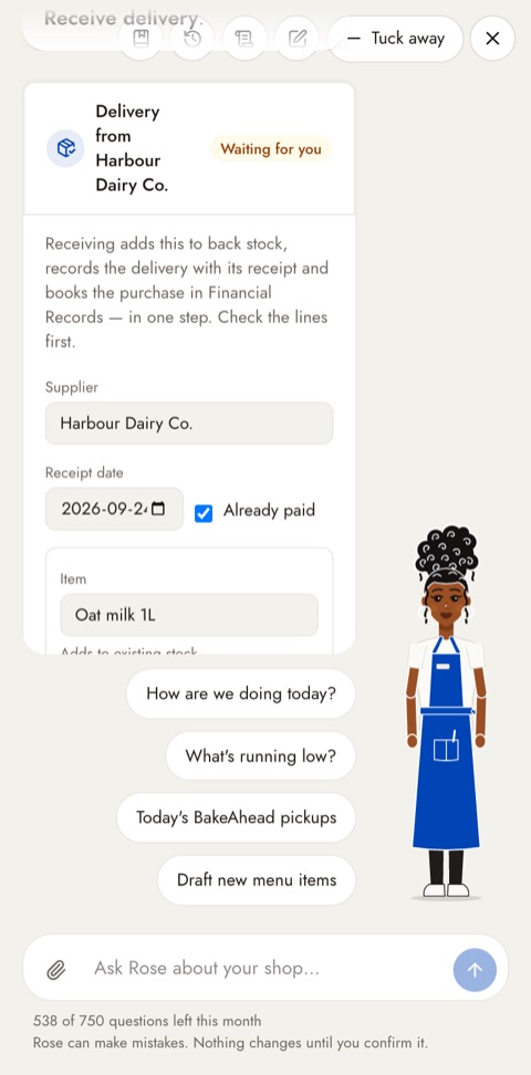 A supplier's receipt turned into a delivery card, on a phone