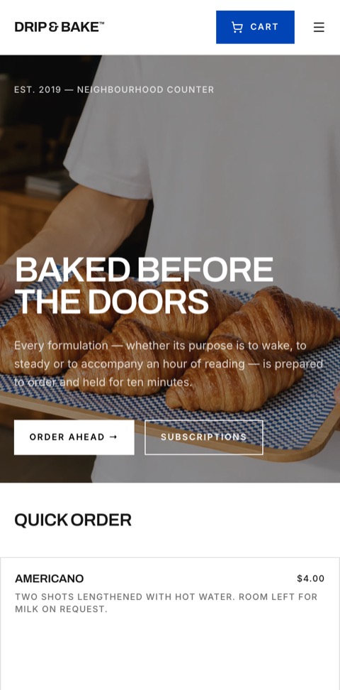 The Drip & Bake storefront in the Brine theme