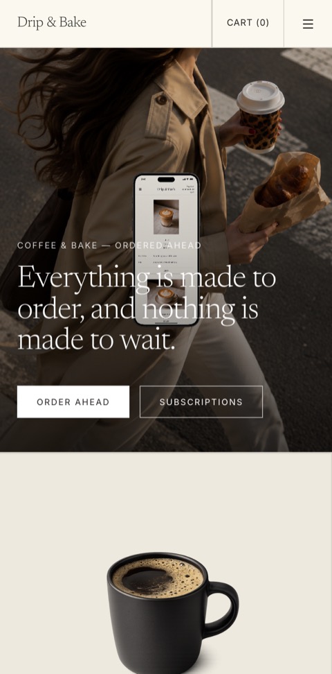 The Drip & Bake storefront in the Elmon theme