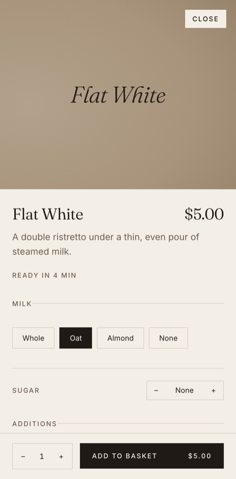 A flat white's milk, sugar and extras
