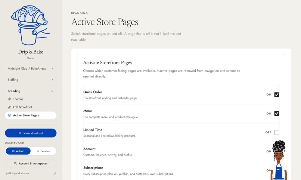 Switching storefront pages on and off