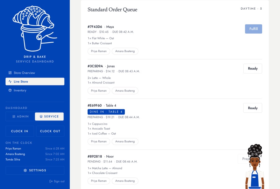 The standard order queue on the counter tablet