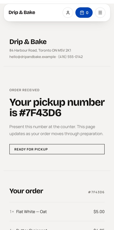 The customer's ticket once the order is ready