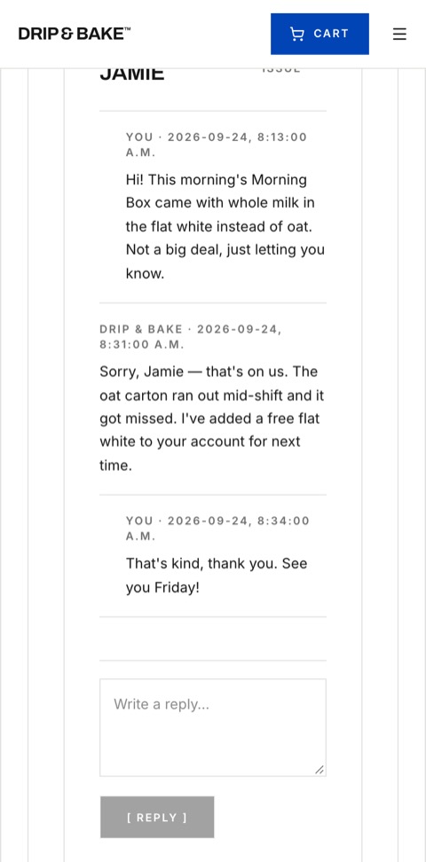 Jamie's conversation with the shop, answered by name