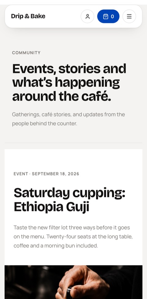 A ticketed event on the Drip & Bake storefront