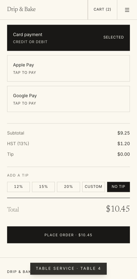 Paying from the table