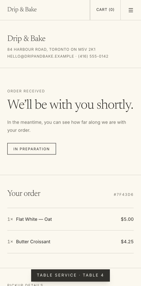 A table order's ticket